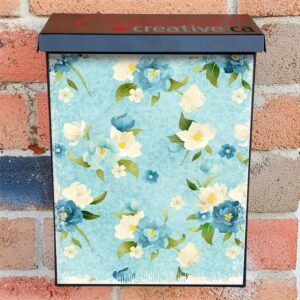 White and Blue Flowers #2 Colonial Mailbox Cover