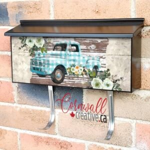 Blue Farmhouse Flower Truck Wall-mounted Townhouse Mailbox Cover