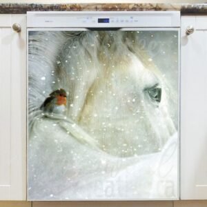 Winter Horse and Little Robin Magnetic Dishwasher Door Cover