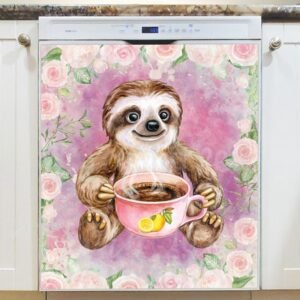 Little Sloth Drinking Tea Magnetic Dishwasher Door Cover