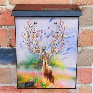 Spring Deer with Flower Antlers Colonial Mailbox Cover