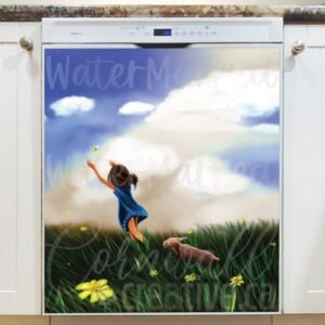 Little Girl and her Puppy Magnetic Dishwasher Door Cover