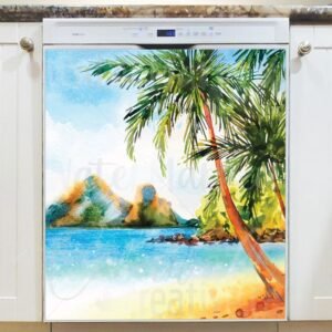 Sunny Paradise Island Magnetic Dishwasher Door Cover