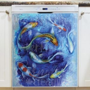 Japanese Koi Fish in a Pond Magnetic Dishwasher Door Cover