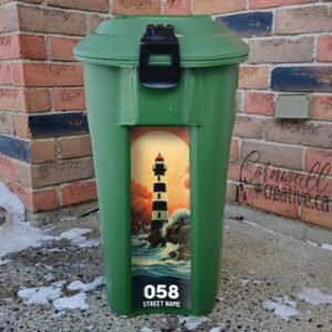 Vibrant surreal collage lighthouse Green Bin Sticker