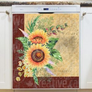 Victorian Design with Sunflowers Magnetic Dishwasher Door Cover