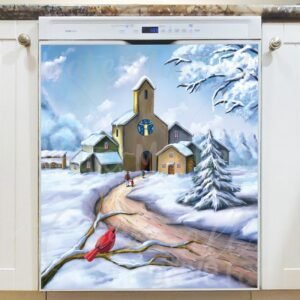Christmas Church and Cardinal Magnetic Dishwasher Door Cover