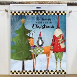 Country Santa, Penguin and Rudolph Magnetic Dishwasher Door Cover