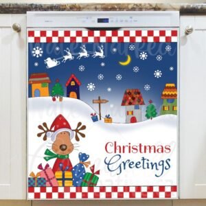 Rudolph and Santa's Village Magnetic Dishwasher Door Cover
