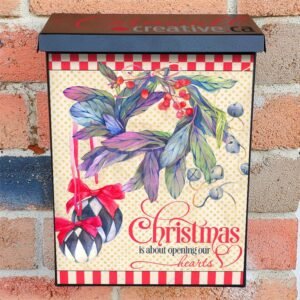 Christmas Wreath and Ornaments Colonial Mailbox Cover