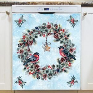 Christmas Wreath with Bullfinches Magnetic Dishwasher Door Cover