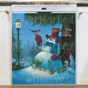 Cute Snowman with Birds Magnetic Dishwasher Door Cover