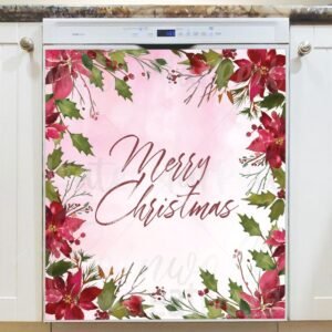 Christmas Greeting with Poinsettias Magnetic Dishwasher Door Cover