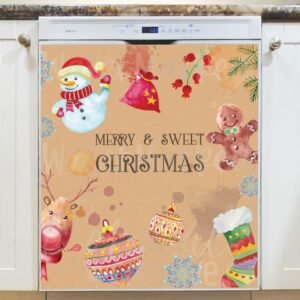 Merry and Sweet Christmas Magnetic Dishwasher Door Cover
