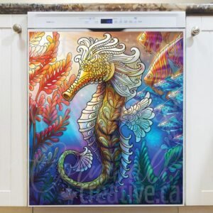 Watercolor Seahorse Mandala Magnetic Dishwasher Door Cover