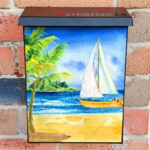 Sea, Sailboat and Palm Tree Colonial Mailbox Cover