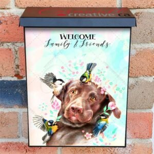Funny Dog with Birds Colonial Mailbox Cover