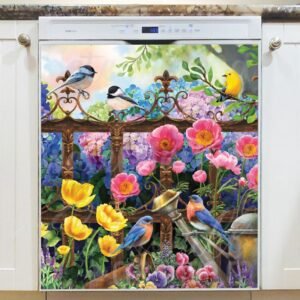 Summer Cottage Garden with Birds Magnetic Dishwasher Door Cover