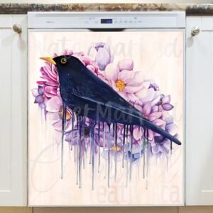 Blackbird and Flowers Painting Design Magnetic Dishwasher Door Cover