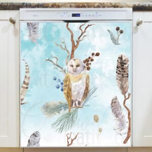 Owl with Feathers Magnetic Dishwasher Door Cover