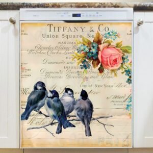 Vintage Birds and Roses #2 Magnetic Dishwasher Door Cover