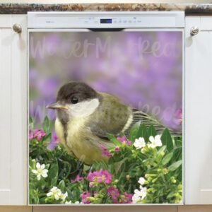 Cute Little Bird in the Flowers Magnetic Dishwasher Door Cover