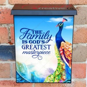 Beautiful Peacock and a Family Quote Colonial Mailbox Cover