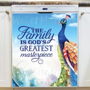 Beautiful Peacock and a Family Quote Magnetic Dishwasher Door Cover