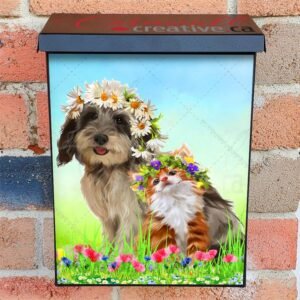 Flower Puppy and Kitten Colonial Mailbox Cover