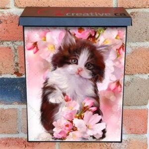 Cute Kitten and Pink Flowers Colonial Mailbox Cover