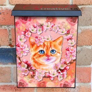 Cute Red Cat and Flower Wreath Colonial Mailbox Cover