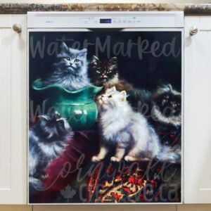 Kittens in Conference by Agnes Augusta Magnetic Dishwasher Door Cover