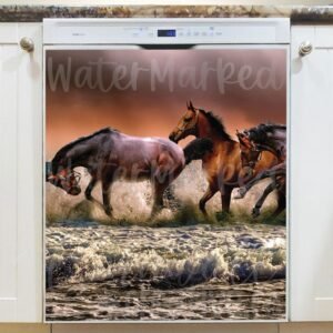 Beautiful Brown Horses in the Sea Magnetic Dishwasher Door Cover
