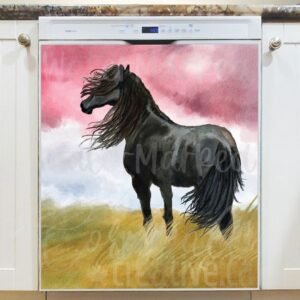 Beautiful Black Stallion Magnetic Dishwasher Door Cover