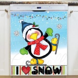 Cute Skating Penguin Boy #1 Magnetic Dishwasher Door Cover