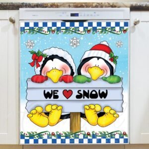 Cute Penguins with a Sign Magnetic Dishwasher Door Cover