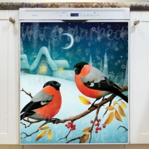 Little Robins and a Winter Village Magnetic Dishwasher Door Cover