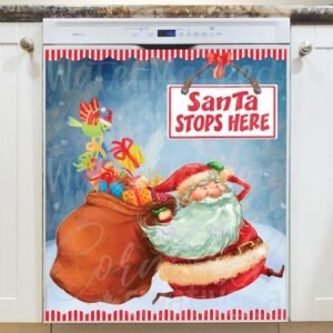 Santa Stops Here Magnetic Dishwasher Door Cover