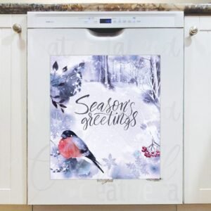 Season Greeting with a Robin Magnetic Dishwasher Door Cover