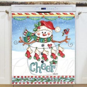 Snowman with Stockings Magnetic Dishwasher Door Cover