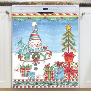 Snowman, Gifts and Christmas Tree Magnetic Dishwasher Door Cover