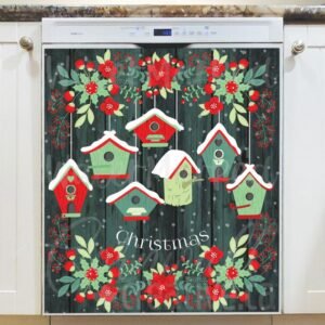 Christmas Birdhouses and Flowers Magnetic Dishwasher Door Cover