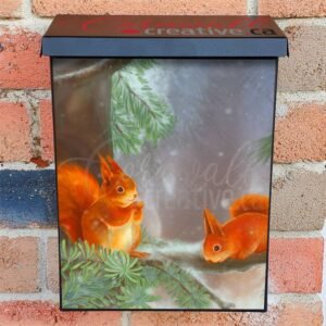 Little Red Winter Squirrels Colonial Mailbox Cover
