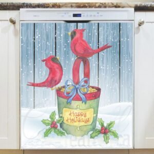 Cardinals on a Birdseed Bucket Magnetic Dishwasher Door Cover