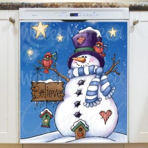 Snowman with a Believe Sign Magnetic Dishwasher Door Cover