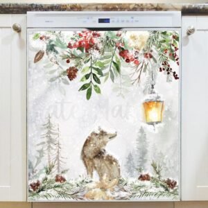 Winter Wolf in the Snowfall Magnetic Dishwasher Door Cover