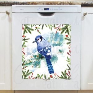 Blue Jay on a Pine Tree Magnetic Dishwasher Door Cover