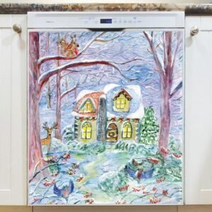 Winter Forest Cottage Magnetic Dishwasher Door Cover