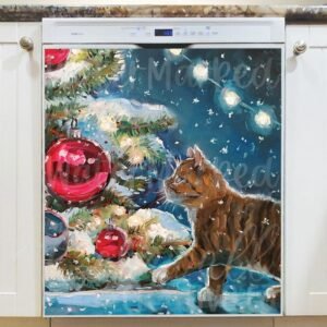 Kitten and the Christmas Tree #1 Magnetic Dishwasher Door Cover