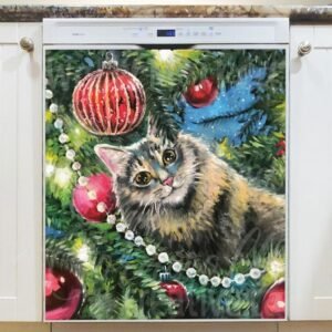Kitten and the Christmas Tree #4 Magnetic Dishwasher Door Cover